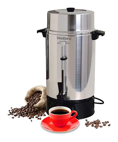 West Bend 33600 Coffee Urn Commercial Highly-Polished Aluminum NSF Approved Features Automatic Temperature Control Large Capacity with Fast Brewing and Easy Clean Up
