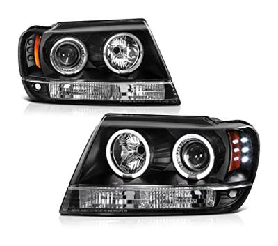[For 1999-2004 Jeep Grand Cherokee] LED Halo Ring Black Housing Projector Headlight Headlamp Assembly