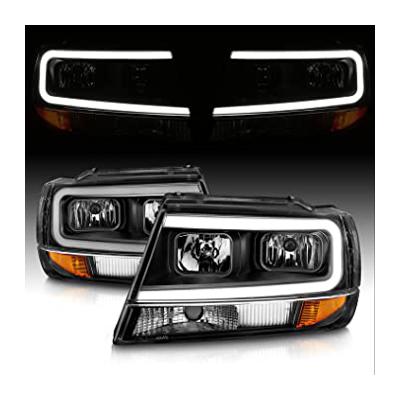 AmeriLite for 1999-2004 Jeep Grand Cherokee LED Light Bar Clear Black Replacement Headlights