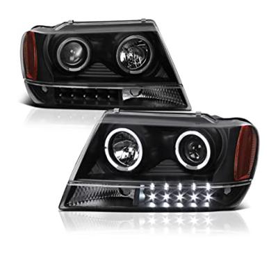 VIPMOTOZ LED Halo Ring Projector Headlight Assembly For 1999-2004 Jeep Grand Cherokee - Matte Black Housing